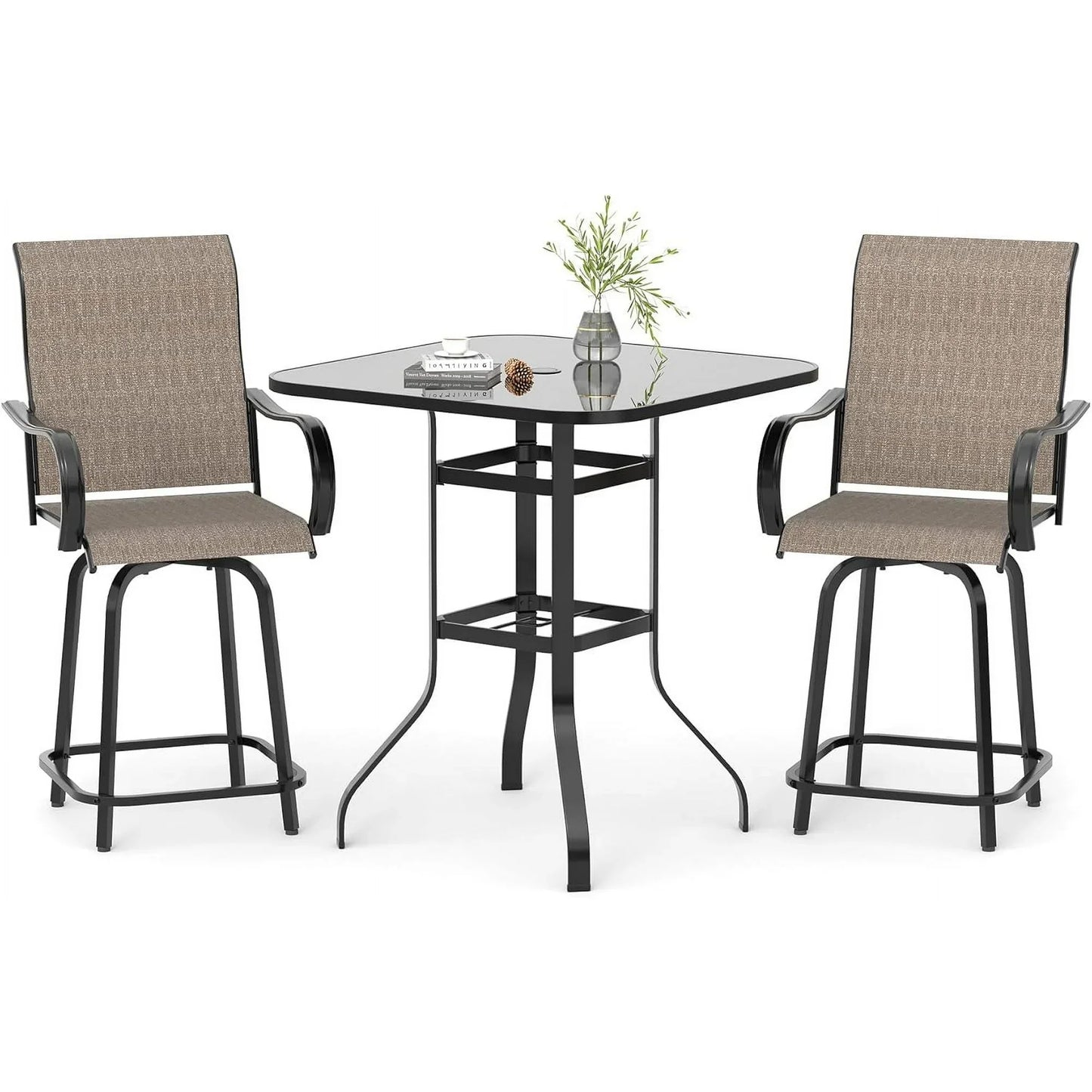 UDPATIO Outdoor Bar Height Set of 3, Patio Swivel High Back Bar Stools Chairs with Bar Table for Backyard, Lawn, Balcony and Pool