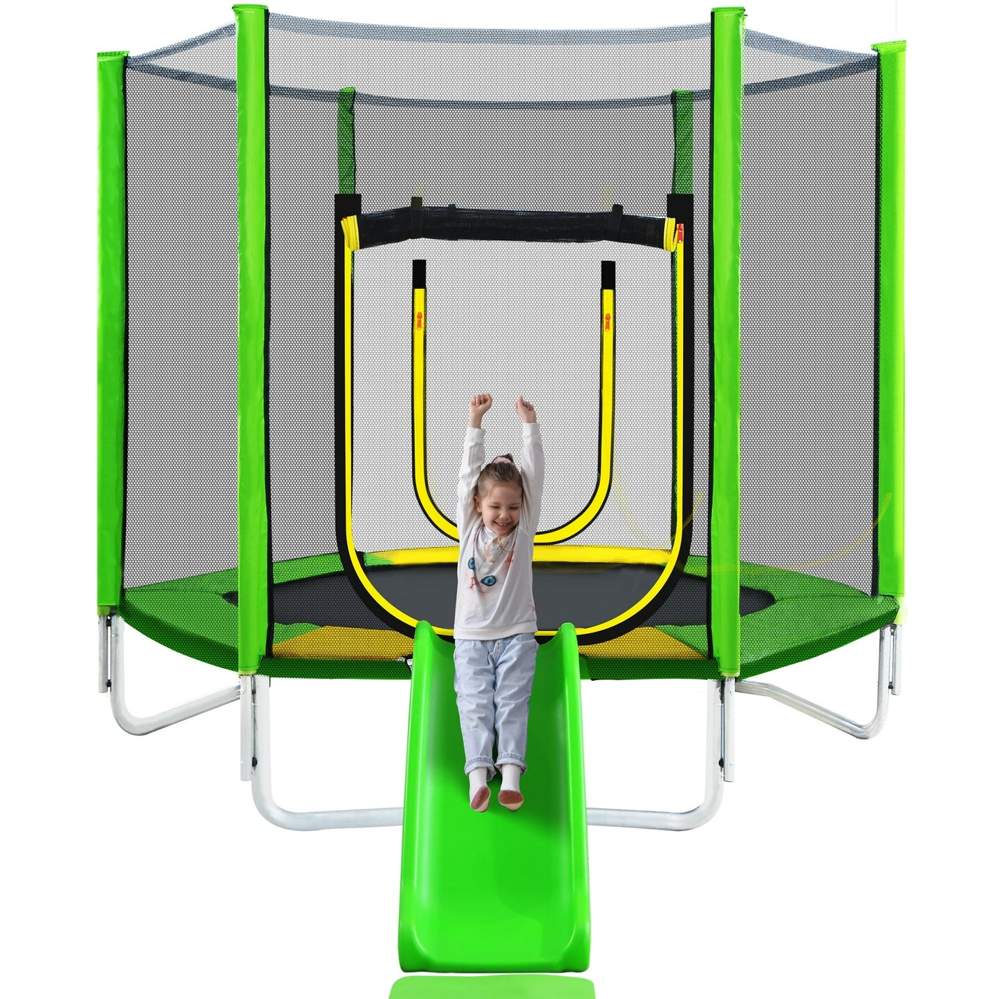 7FT Trampoline for Kids with Safety Enclosure Net, SEGMART Toddler Trampoline with Removable Slide, Upgrade Recreational Trampoline with Jumping Mat for Indoor Outdoor Backyard, Green