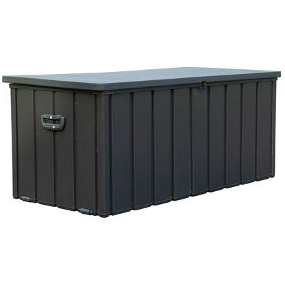 100 Gallon Resin Deck Box, Outdoor Lockable Storage Container for Patio Cushions, Garden Tools, Pool Supplies, Toys, Waterproof and UV Resistant, Dark Gray