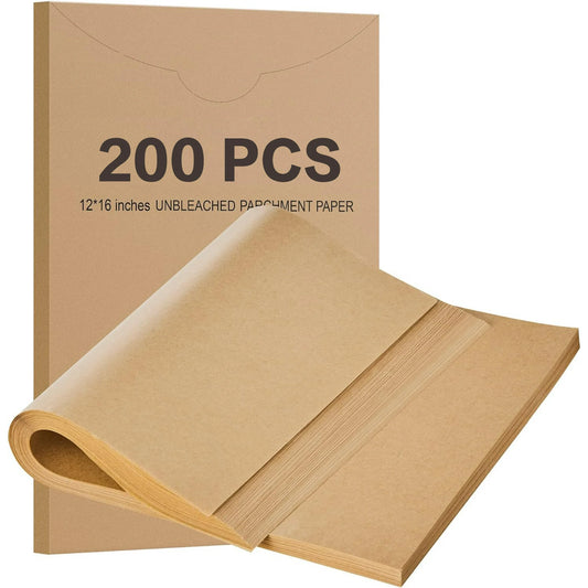 200 Pcs Parchment Paper Baking Sheets, 12x16 Inches Non-Stick Precut Baking Parchment, Perfect for Baking Grilling Air Fryer Steaming Bread Cup Cake Cookie and More (Unbleached)