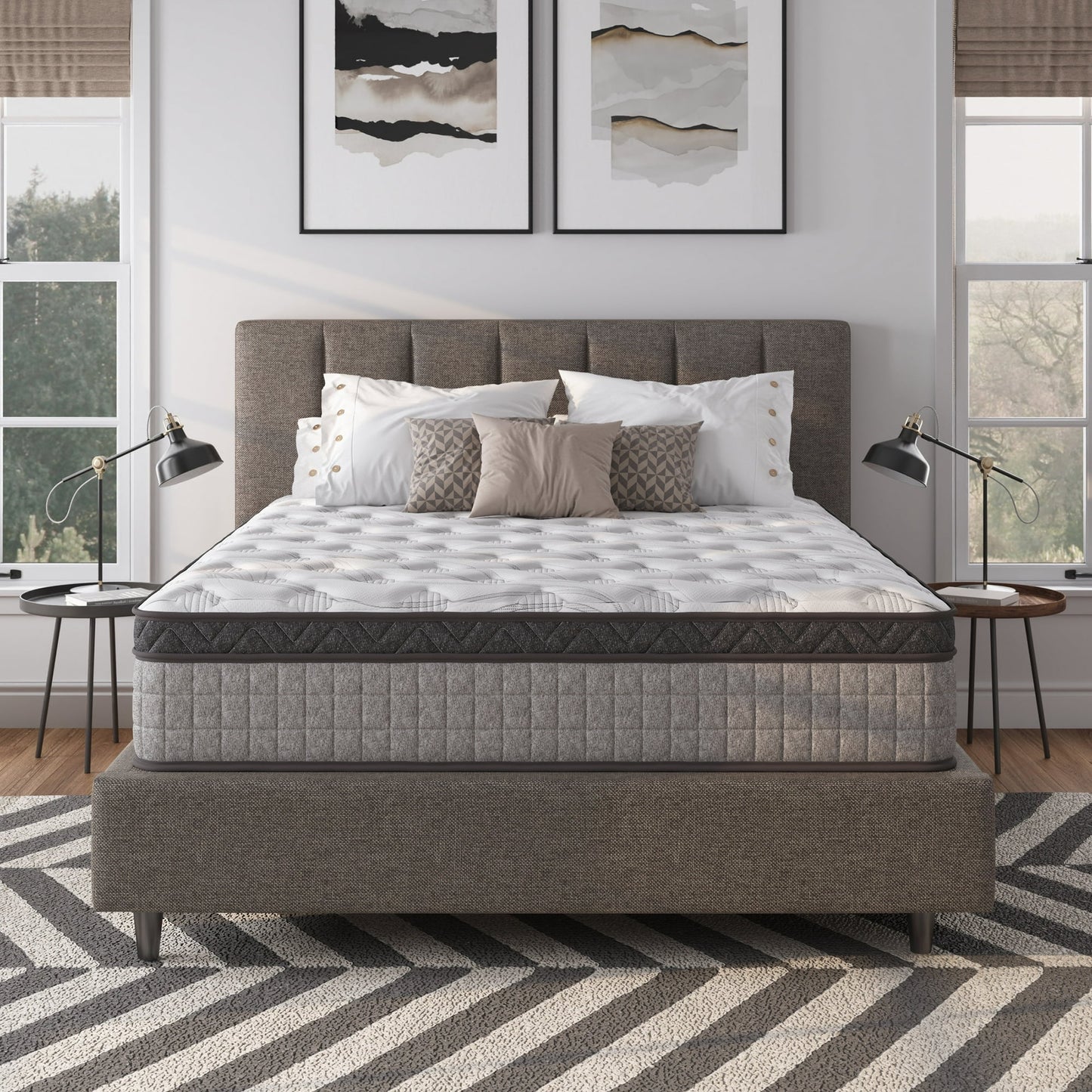Queen Mattress, PENTINM 12 inch Memory Foam Mattress for Pressure Relief and Motion Isolation, Queen Mattress in a Box Diamond Innerspring Hybrid and Cooling Gel, Medium Firm, CertiPUR-US, Gray
