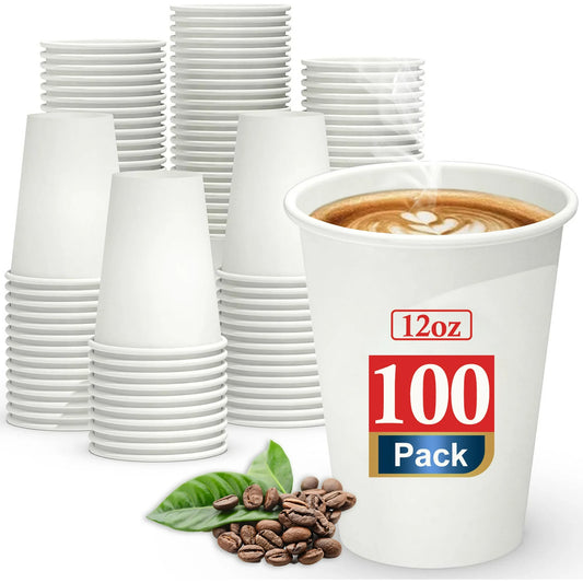 100 Pack 12 oz Disposable Cups, To Go Hot Cups,Leak-Free Food Safe Paper Cups