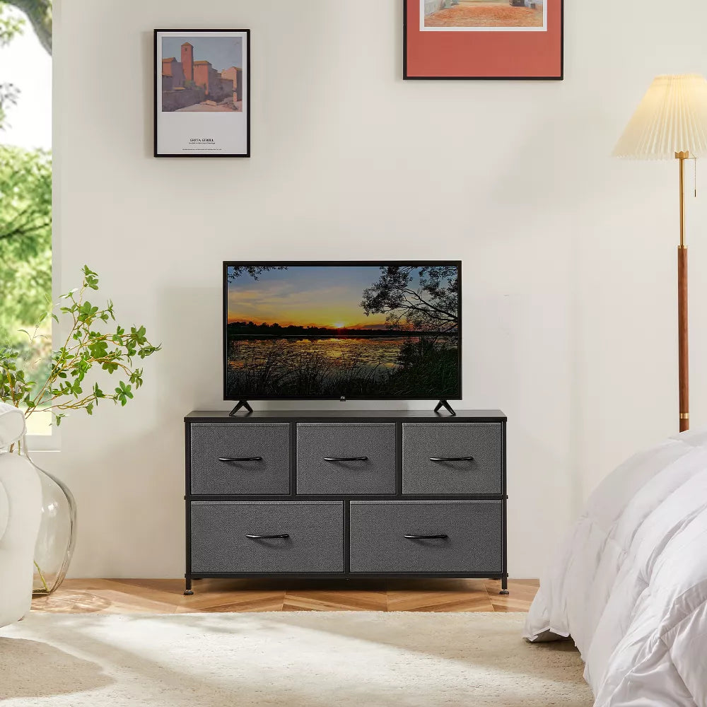 DOMETOUR Drawer Dresser for Bedroom, Fabric Storage Tower Tall Chest Organizer, Storage Cabinet Unit Bins Living Room Entryway Closet-Gray