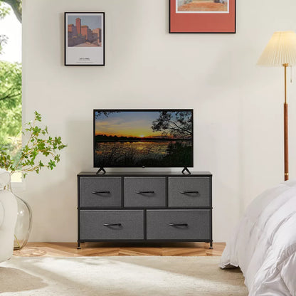 DOMETOUR Drawer Dresser for Bedroom, Fabric Storage Tower Tall Chest Organizer, Storage Cabinet Unit Bins Living Room Entryway Closet-Gray