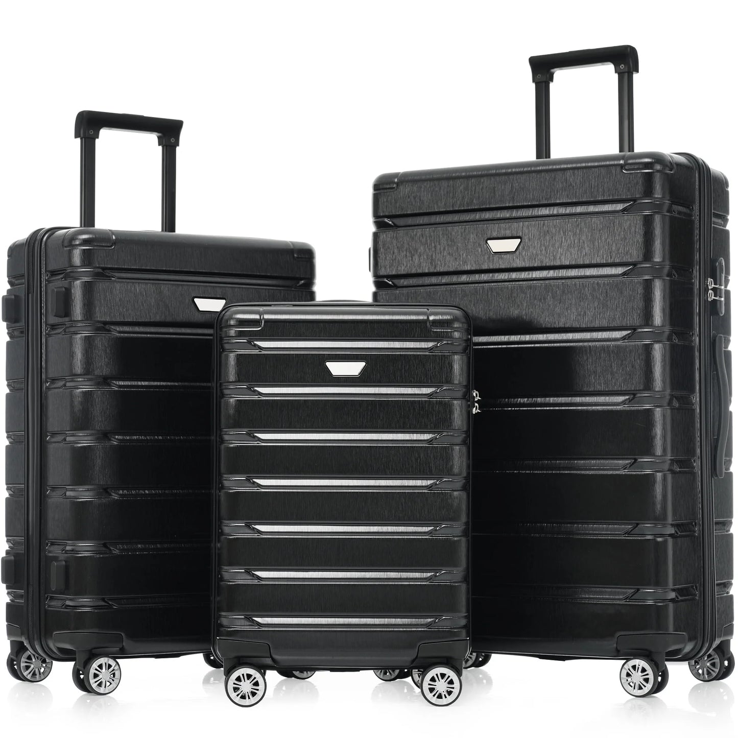 Hardshell Luggage Set 3 Piece, Durable ABS+PC Travel Suitcase with Spinner Wheels for Men Women,Black(20inch 24inch 28inch)