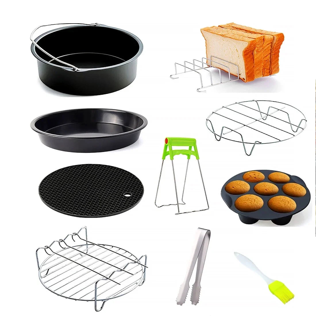 Air Fryer Accessories - 8 Inch Set of 10 Pcs Compatible for Ninja Foodi Cosori instant Pot, Fit 4 - 6.8QT Accessories for Air Fryer with Cake Pan, Pizza Pan, Air Fryer Liner (Set of 10)