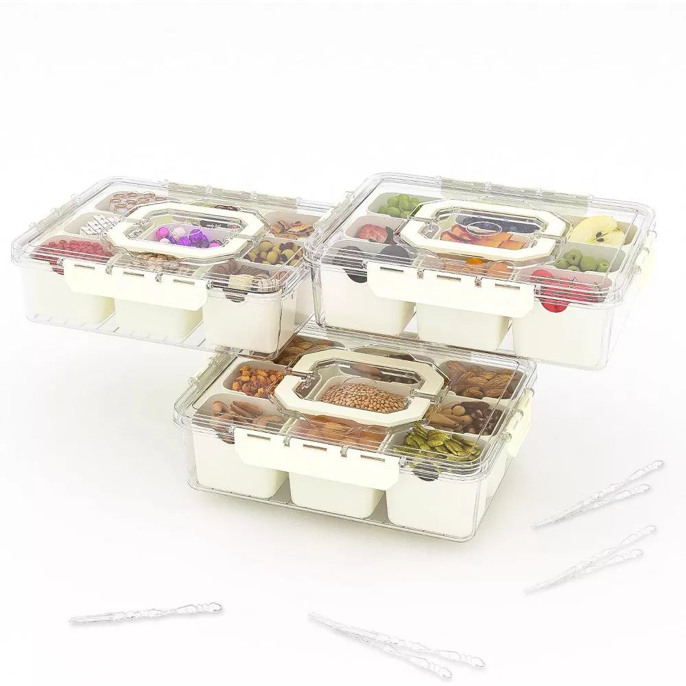 MaseiKar Divided Serving Tray with Lid, 9 Compartment Snack Box, Charcuterie Organizer, Snackle Box for Candy, Nuts, Fruits, Snacks