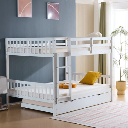 Ktaxon Wood Full over Full Bunk Bed with Trundle for Kids & Adults Bedroom, White