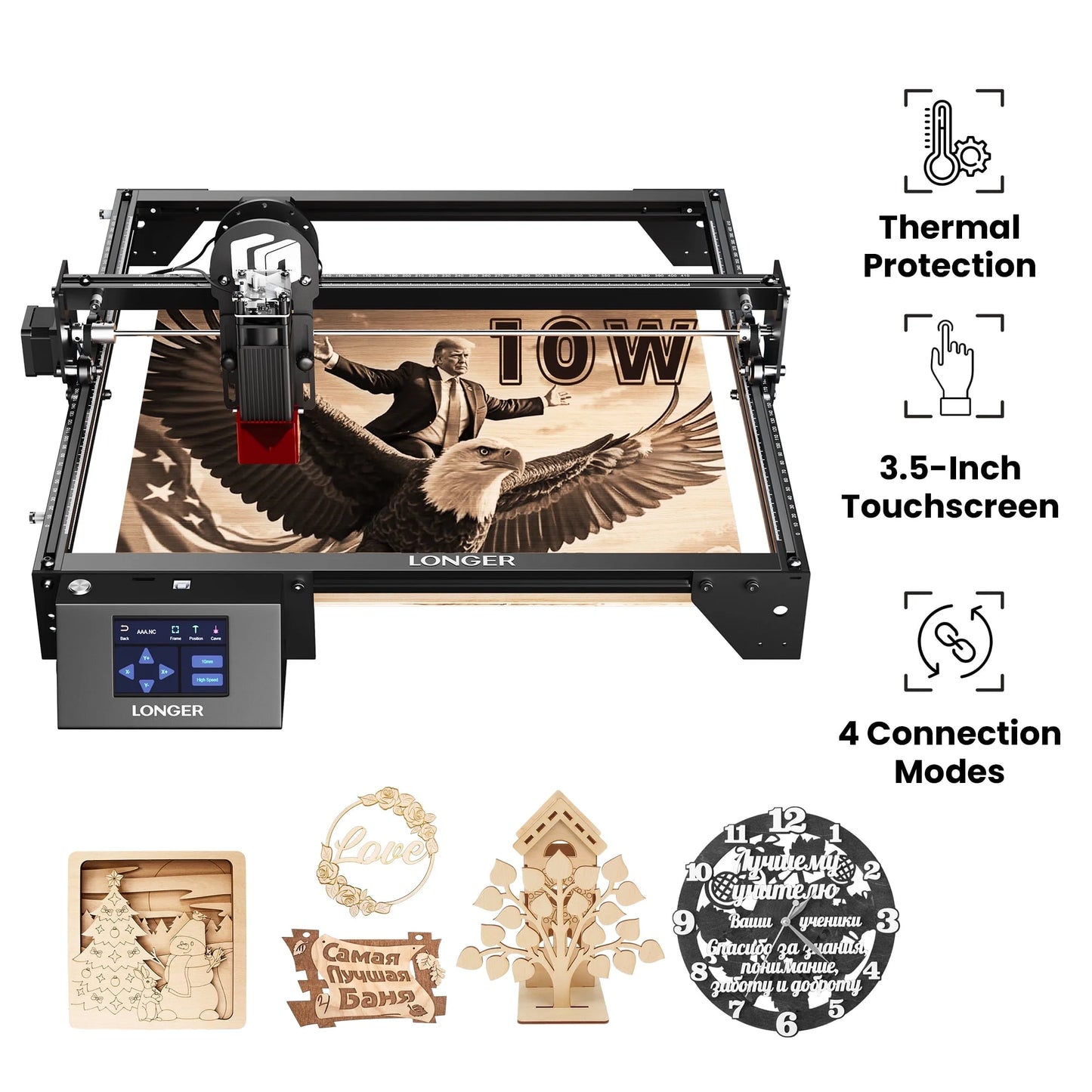 LONGER Laser Engraver Ray5 10W, 60W DIY Laser, Engraving Machine with 3.5" Touch Screen, 0.06mm Dual Beam Laser Spot, 10000mm/min Speed, Offline Usage CNC Laser Engravers for Wood Metal Acrylic Glass