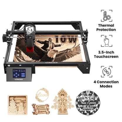 LONGER Laser Engraver Ray5 10W, 60W DIY Laser, Engraving Machine with 3.5" Touch Screen, 0.06mm Dual Beam Laser Spot, 10000mm/min Speed, Offline Usage CNC Laser Engravers for Wood Metal Acrylic Glass