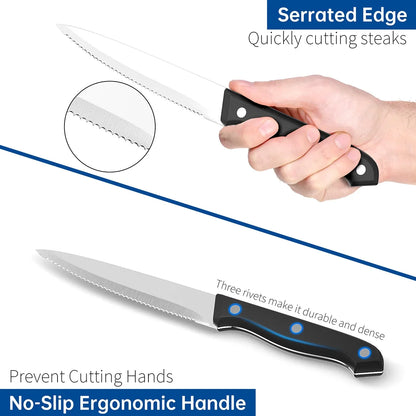 Steak Knives Set of 4, 4.5-inch Serrated Steak Knife Set, Ultra Sharp Stainless Steel Triple Rivet Collection Kitchen Steak Knife Set