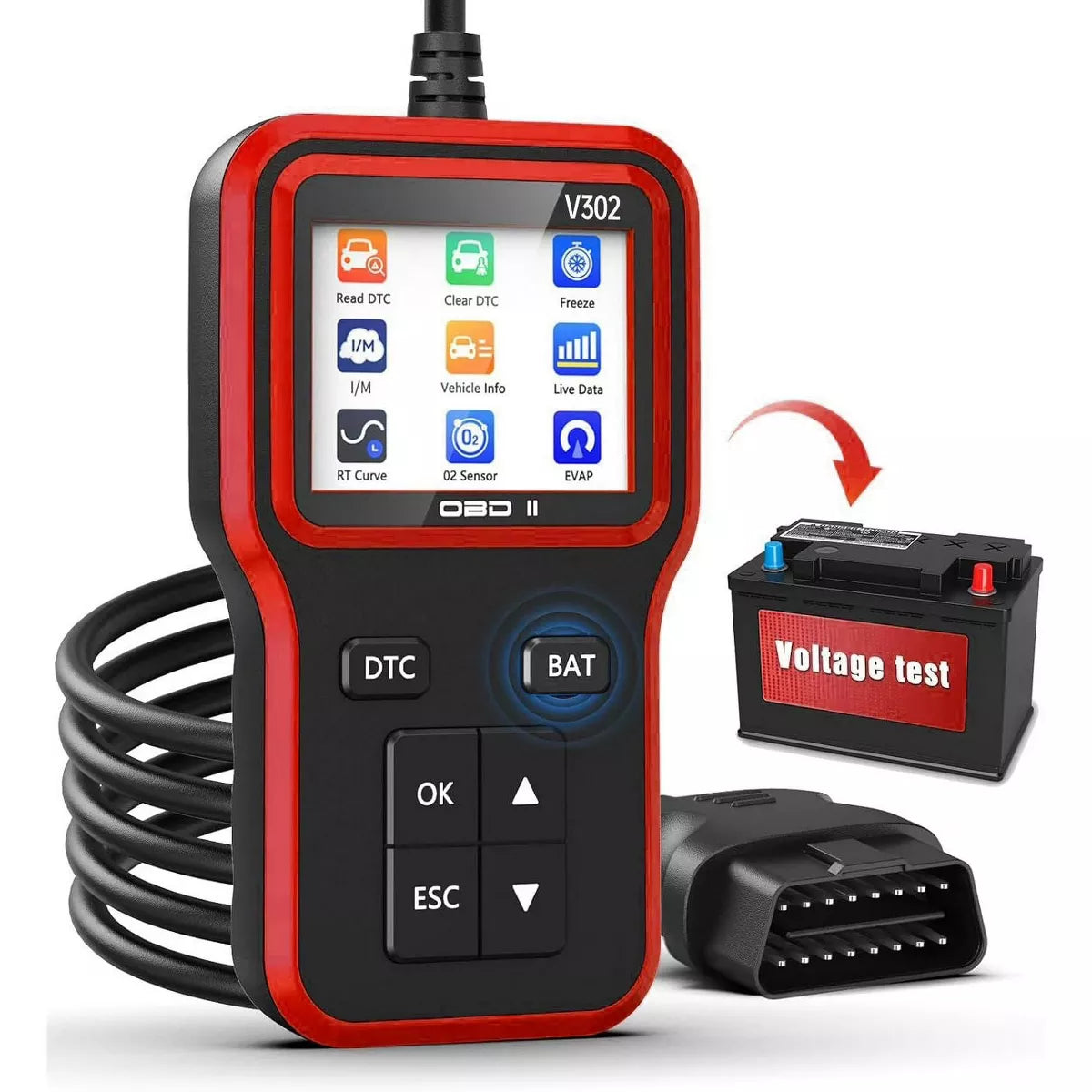 Belatt OBD2 Scanner with Battery Tester, Live Data Code Reader, Read/Clear DTCs, I/M Readiness, Freeze Frame, EVAP/O2 Tests for 1996+ Vehicles