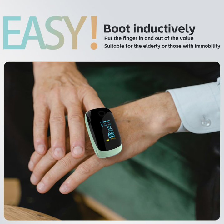 SUWU Rechargeable Pulse Oximeter Fingertip Oxygen Monitor Fingertip with SpO2 Pulse Rate and PI RR OLED Precision Fast Oximeter SpO2 Reading Outdoor Sports Home (Green)