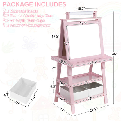 LINLUX 3 in 1 Kids Art Easel Drawing Board Double-Sided Whiteboard Chalkboard, Pink