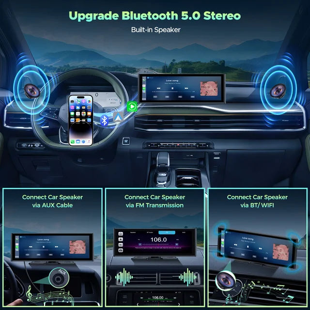 Lamtto Wireless Carplay &Android Auto with 4K Dash cam,9.26 Inch Protable Carplay Screen for Car,1080P Backup Camera, Digital Media Receivers with Voice Control/Bluetooth/G-Sensor/GPS/Mirror Link