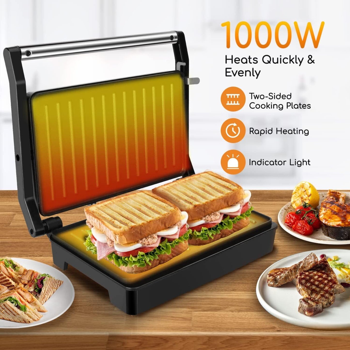 Panini Press Sandwich Maker, Electric Indoor Grill with Floating Lid
