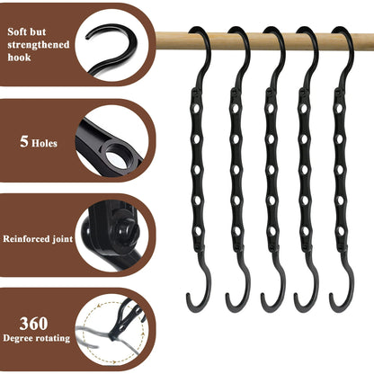 Aovky Space Saving Hangers for Clothes, 10 Pack Black Magic Hangers, 5 Holes Sturdy Plastic Hanging Closet Organizer and Storage, Shirt Hangers Space Saving, College Dorm Room Essentials