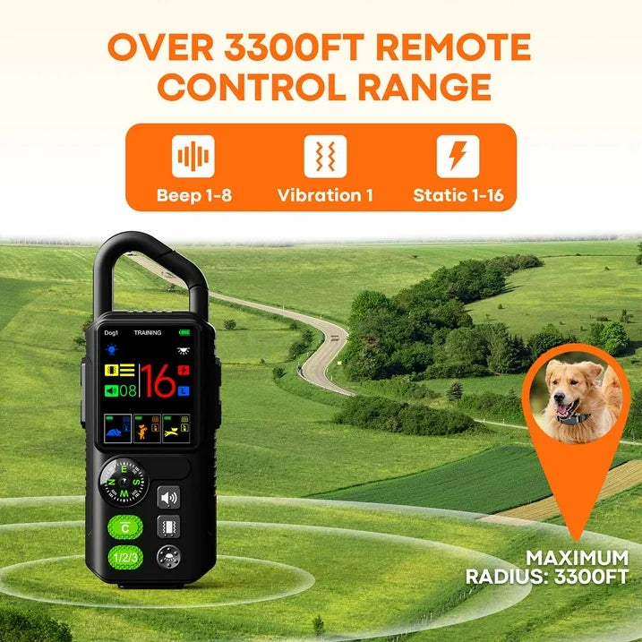 Wireless Dog Fence & Training Collar – CICPAP Waterproof Electric Fence System with Remote, Pet Containment, Adjustable Range 33–3300ft, Safe Shock/Vibration/Beep Modes