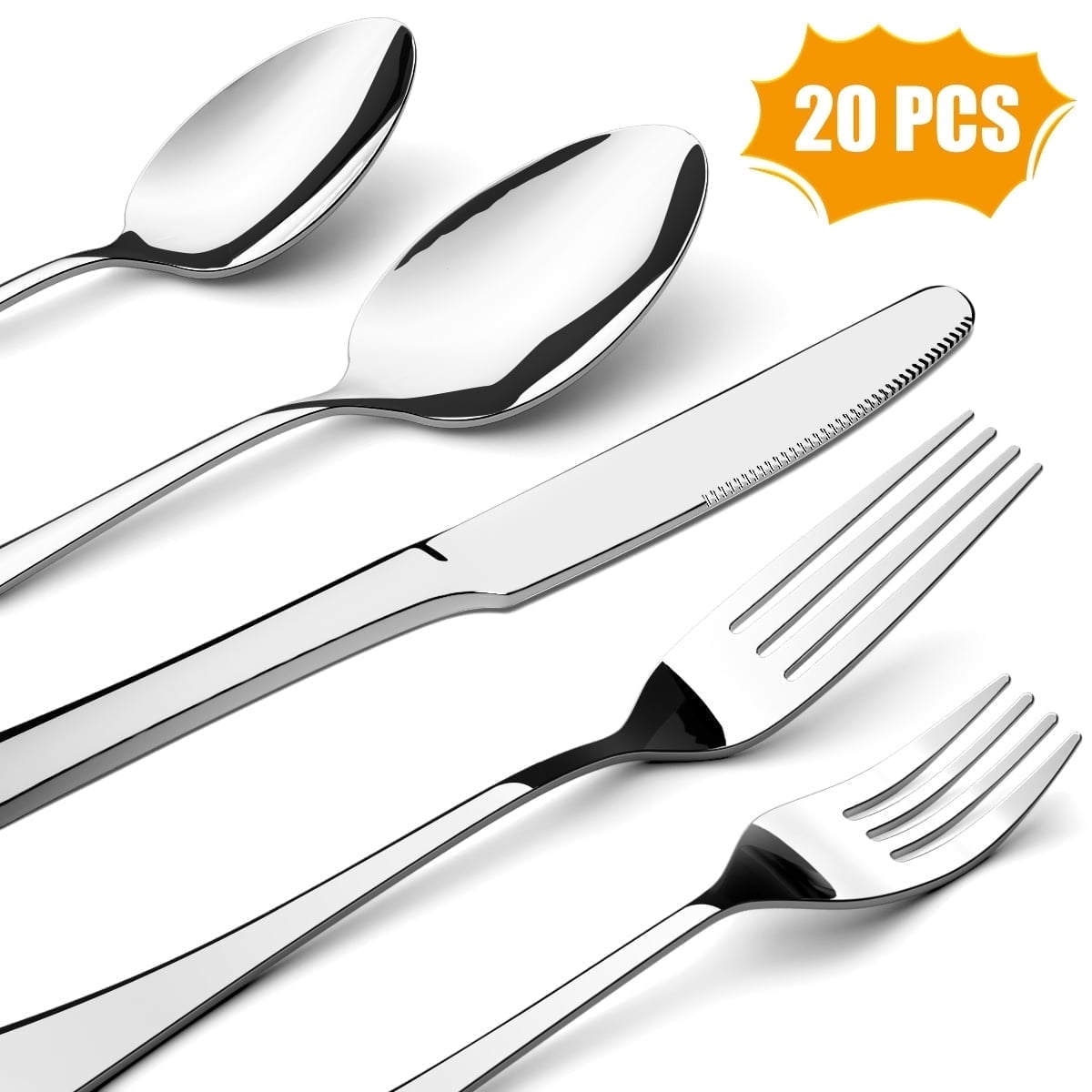20 Pieces Silverware Set with Serving Set, Stainless Steel Modern Flatware, Service for 4, Silver