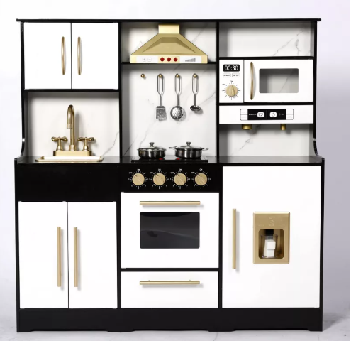 Kinder King Wooden Kids Play Kitchen, Toy Kitchen Playset for Toddler, Realistic Kitchen Sets w/Lights & Sounds, Gift for Boys Girls Age 3+