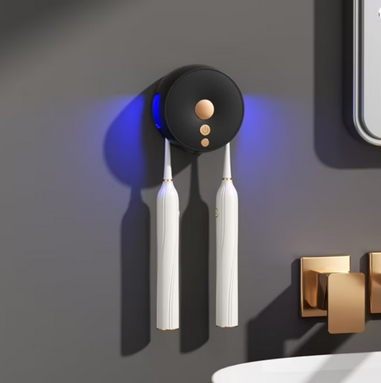 Sentryse Toothbrush Holder, Electric UV Toothbrush Cleaner, 2 Cups Tooth Brush Holder Wall Mounted Bathroom Decor, Black