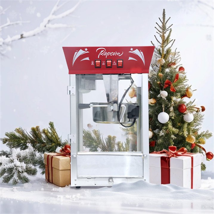 Movie Theater Popcorn Machine 12oz, 850W Stainless Steel Popper with Warming Deck  Metal Popcorn Scooper, Safety Glass | ¡Máquina de Palomitas Profesional (Red)