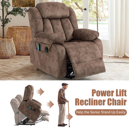 Power Lift Recliner Chair for Elderly, Heavy Duty and Safety Motion Reclining Mechanism Recliner Chair with Remote Control, Plush Fabric Sofa Living Room Chair with Overstuffed Design, Brown, SS239