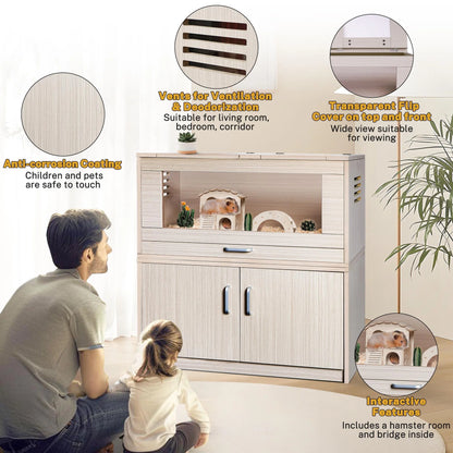 Segmart Hamster Cage Large Size, Deluxe Wooden Storage Cabinet Small Animal Cage for Rat Gerbil Guinea Pig Hamster, Openable Top, Front Door, Storage Shelf, Beige