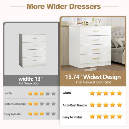 White 4-Drawer Wood Dressers for Bedroom
