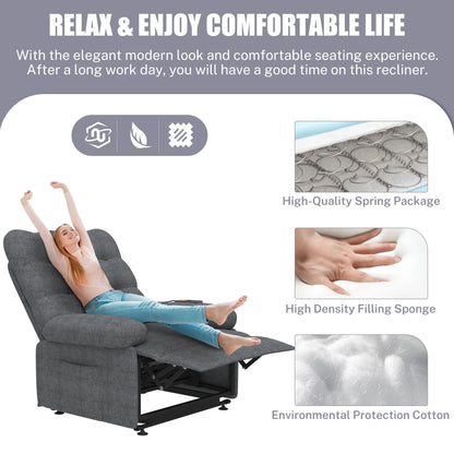 Segmart Power Lift Recliner Chair for Elderly, Heavy Duty 440lbs Antiskid Classic Fabric Linen Sofa Chair, 3 Motors Ergonomic Lounge Single Sofa with Overstuffed Arms and Remote Control, Grey