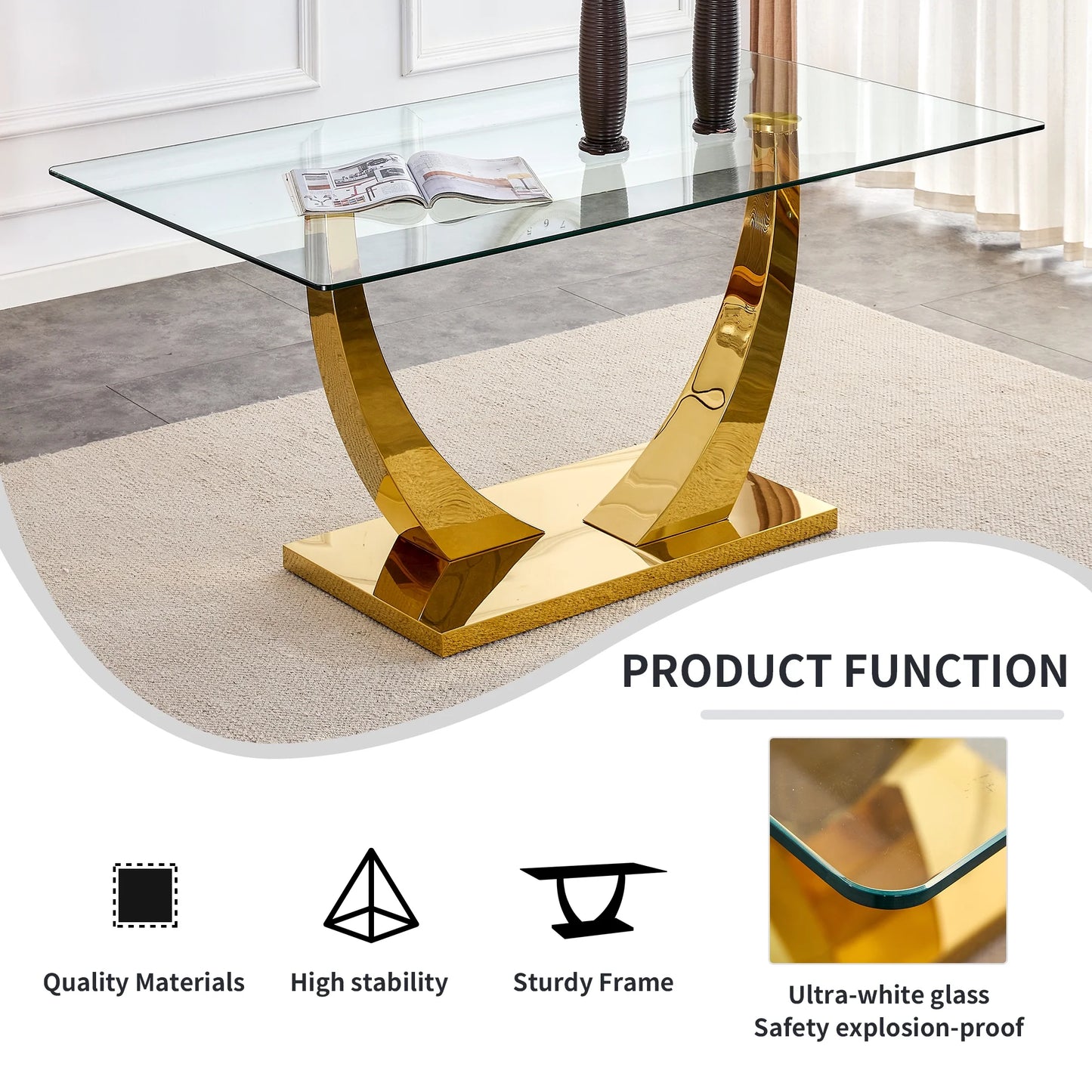 Sumdeal Uptown 5 Piece Adult Glam Tempered Glass Dining Table with Chair Gray/Gold