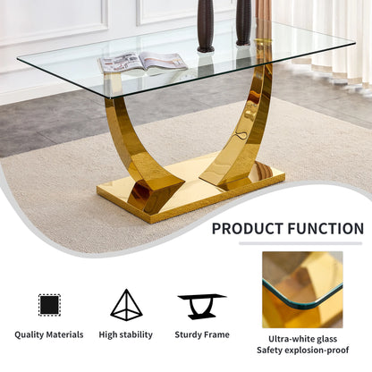 Sumdeal Uptown 5 Piece Adult Glam Tempered Glass Dining Table with Chair Gray/Gold