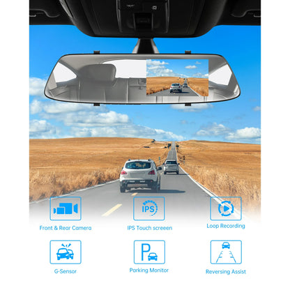 TOGUARD 720P Dual Dash Camera Front and Rearm, 4.3" Full Touch Screen, Rear View Mirror Camera, Night Vision, Parking Assist, Loop Recording, G-Sensor