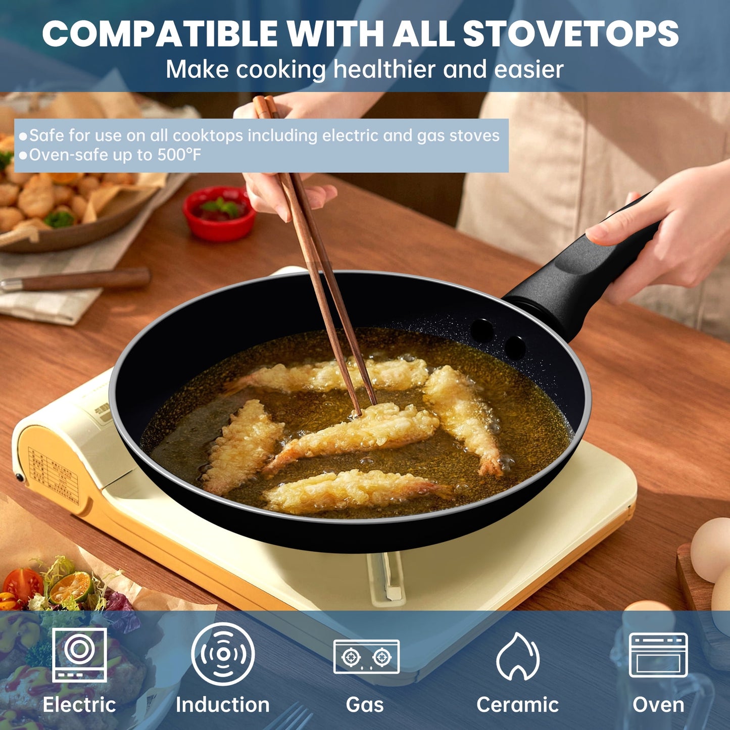 3 PCS Non-Stick Frying Pan Set, 8”, 9.5”, 11” Tri-Ply Skillet with Induction Bottom, Aluminum Cooking Skillet Pans Set, Compatible with All Stovetops (Black)