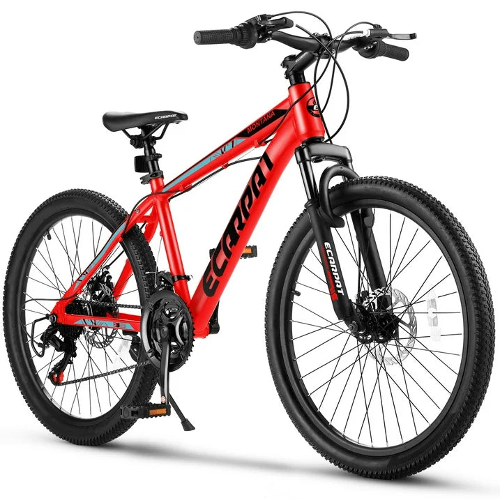 24" Mountain Bike, Shimano 21 Speed Kids Bike, Mountain Cycling Bikes with Mechanical Disc Brakes, Lightweight Kids Bicycle with Aluminium Frame, Girls Bike Boys Bike, Red