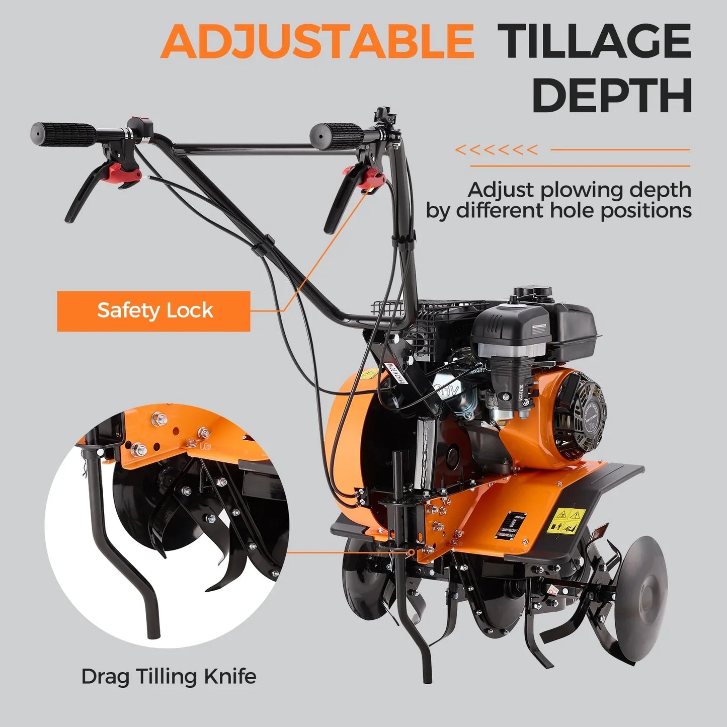 Efurden Gas Tiller Cultivator, 7HP 212cc Gas Powered Engine Tiller Cultivator for Garden Lawn Soil Cultivation, Weeding  Digging