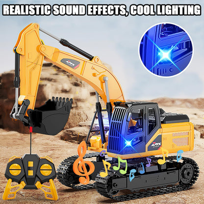 JUGAAD LIFE Remote Control Excavator Toys for Boys, 2.4Ghz RC Excavator Toy with Light and Sound, Construction Toys for Boys 3-5 4-7 8-12 Year Old Kids, Birthday Toy Gift for Girls