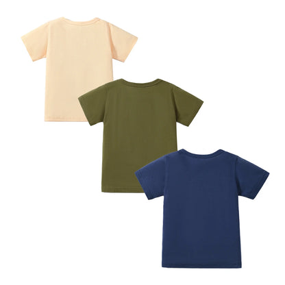 HILEELANG Toddler Boys' Short Sleeve Tees Easter Cotton Casual Excavator Truck Crewneck Summer Top T-Shirts Blue Green 3 Packs Sets 2T