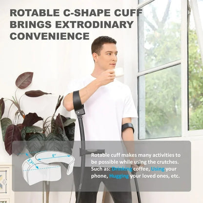 HEALTHBAZAAR Adult Forearm Crutches with Ergonomic Handles,Continuous Height Adjustment,All Terrain Tip  Non Slip Base,Magnetic Handle