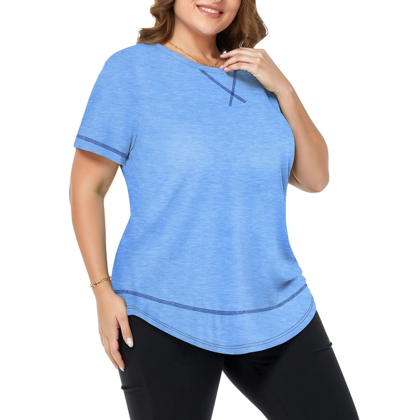 WellSize Womens Plus size Tops Curved Hem Summer Short Sleeve Shirts Loose Casual Tunic Tee