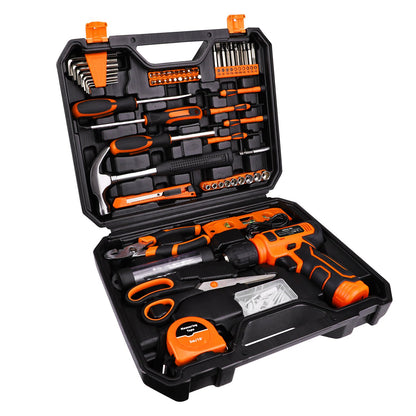 TOPHDY Tool Set with 8V Cordless Drill ,139 piece Tool Set Driver Toolbox Storage Case , Professional House Repair Driver Set