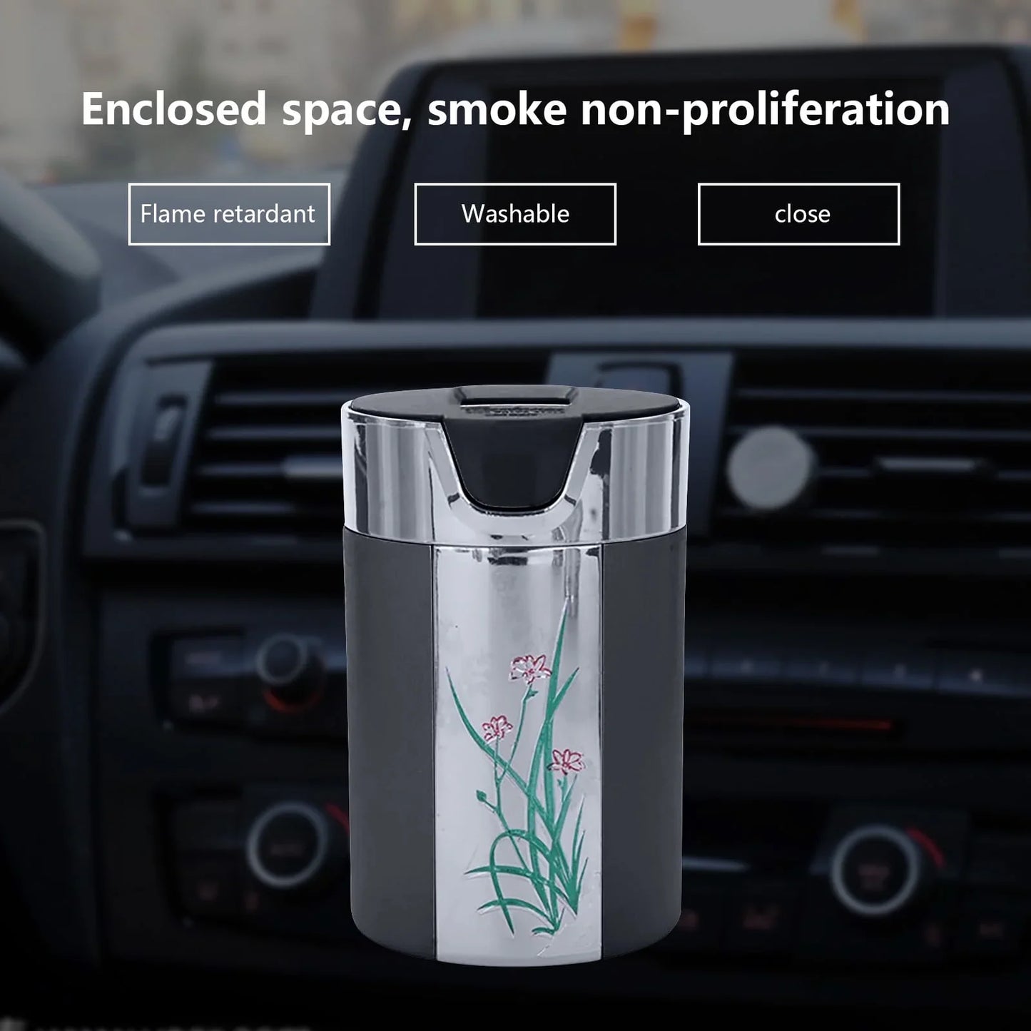 Aiteng Solar LED Car Ashtrays for Cup Holder Smell Proof with Lid Detachable Ashtray for Car Home Office, Black