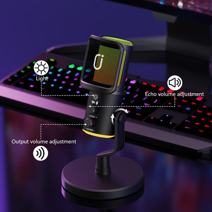 JYX Microphone, USB Dynamic Gaming Microphone for PC PS4/5, Podcast, Streaming, Music Recording Mic with Shock Stand, RGB, Anti Spray Net, Mute, Noise Cancellation, Reverb, 3.5mm Headphone Jack