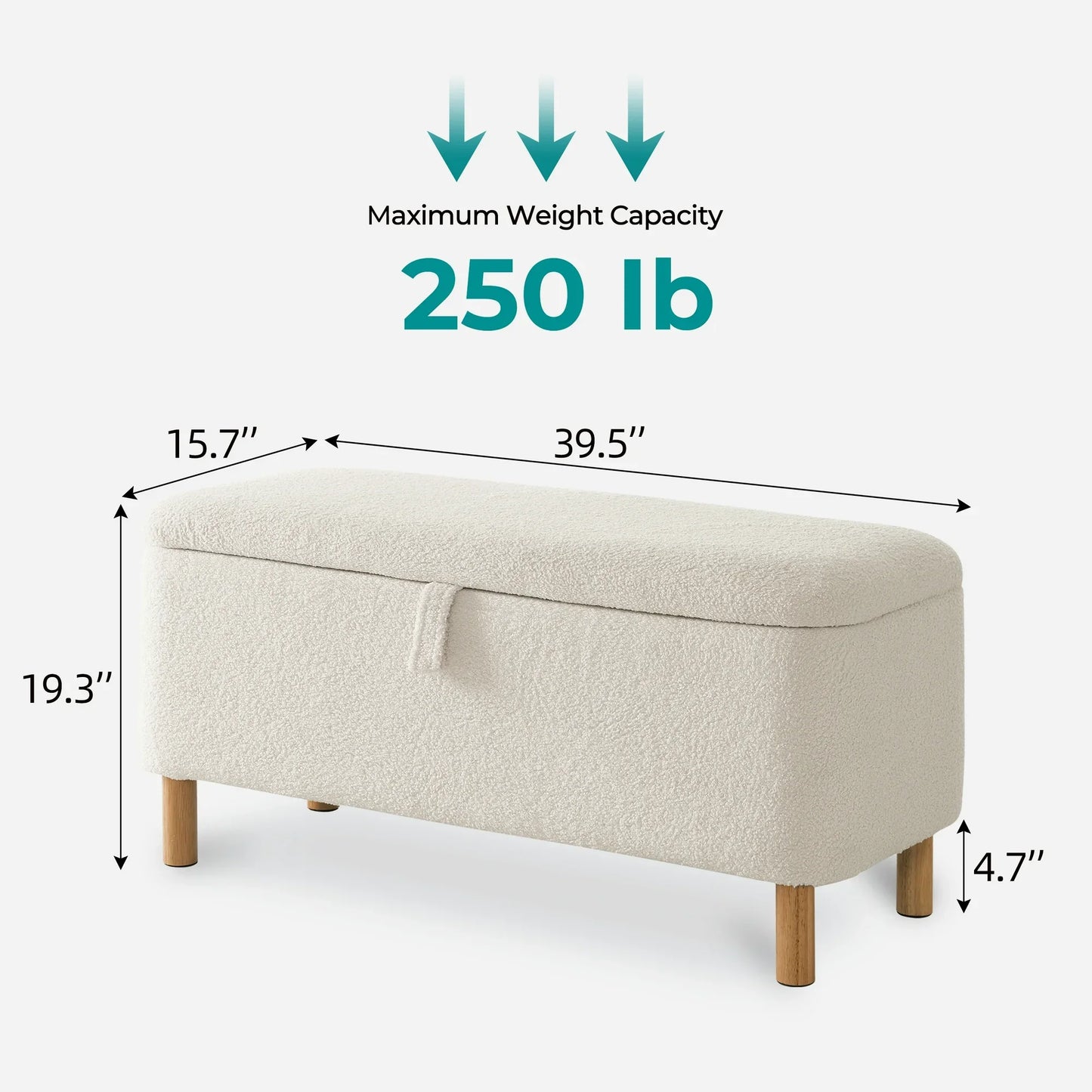 Othniel 39.5" Off-White Boucle Storage Bench Ottoman with Wood Legs for Bedroom End of Bed