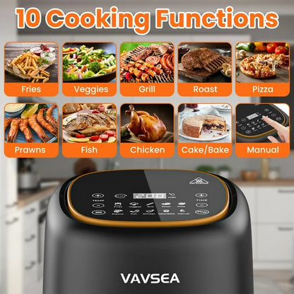 VAVSEA 6.5QT Air Fryer with Visible Cooking Window, 10-in-1 Digital Touch Large Airfryer Oven Cooker with Non-Stick Basket, Dishwasher Safe, 1600W