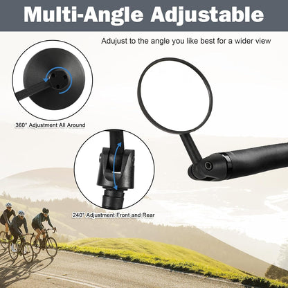 2 Pack Bike Mirrors, Adjustable Rotatable Rear View Glass Convex Mirrors, Handlebar End Rear View Mirrors for Mountain Road Bike Bicycle