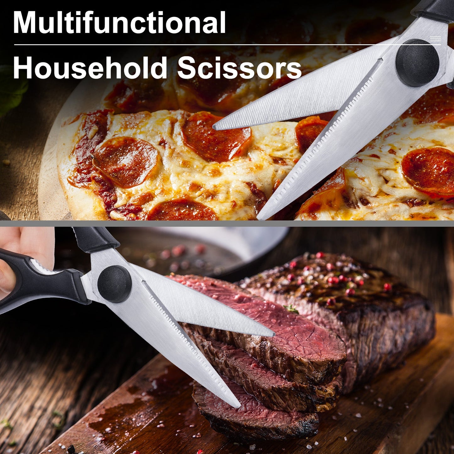 Knife Block Set,12 Pcs German Stainless Steel Kitchen Knife Set with Block, Knives Set with Self Sharpening, Dishwasher Safe, Anti-slip Handle, Black