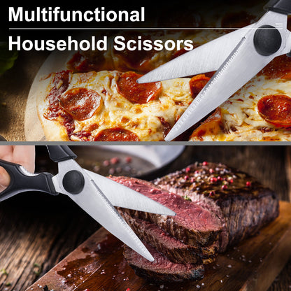 Knife Block Set,12 Pcs German Stainless Steel Kitchen Knife Set with Block, Knives Set with Self Sharpening, Dishwasher Safe, Anti-slip Handle, Black