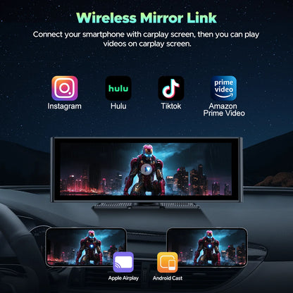 Lamtto Wireless Carplay &Android Auto with 4K Dash cam,9.26 Inch Protable Carplay Screen for Car,1080P Backup Camera, Digital Media Receivers with Voice Control/Bluetooth/G-Sensor/GPS/Mirror Link