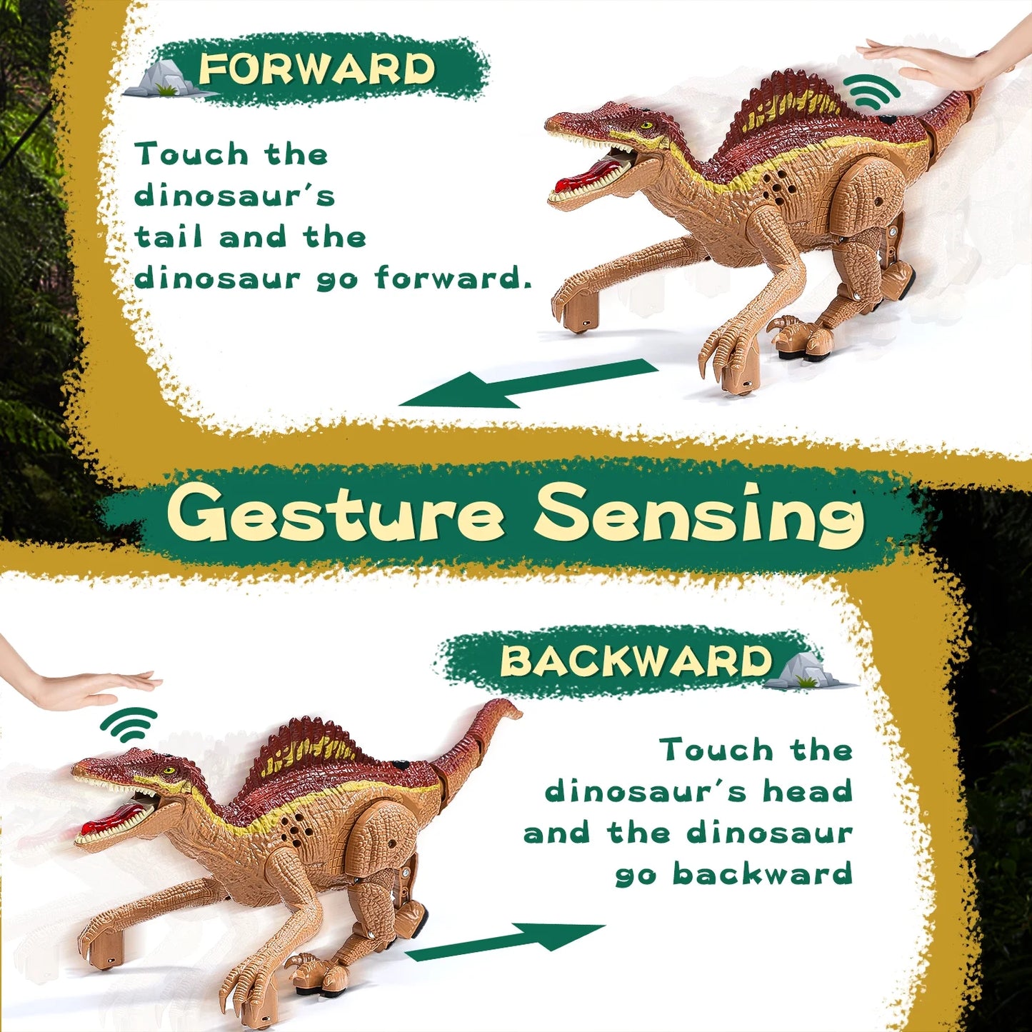 JoyStone Remote Control Dinosaur Toys, Gesture Sensing RC Dinosaurs - Realistic Walking, Roaring, and Spraying Spinosaurus Toys Robot Dinosaur for Kids, Brown